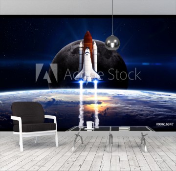 Picture of Space shuttle taking off on a mission Elements of this image furnished by NASA